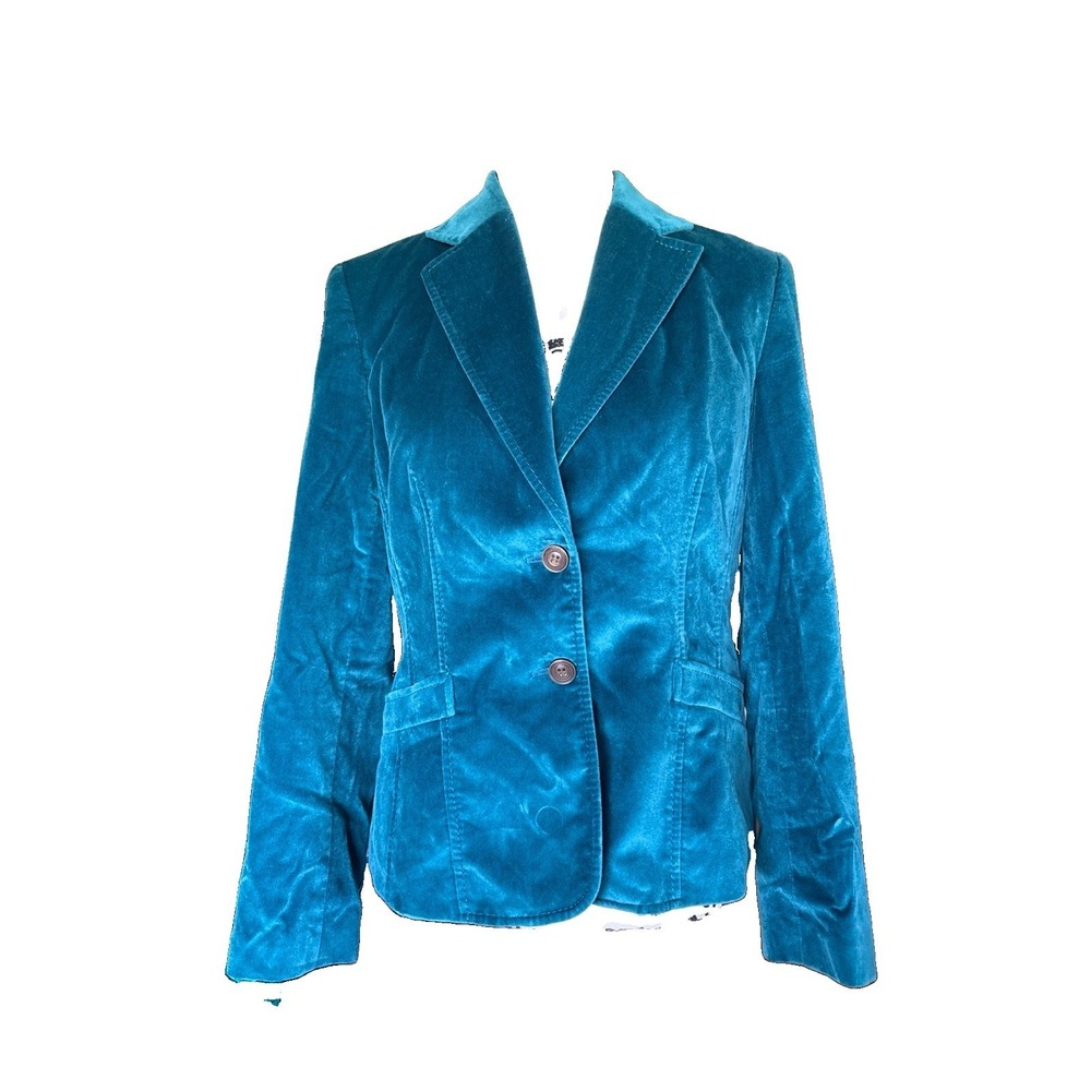 Talbots Velvet Blazer Jacket Womens Size 6 Turquoise Teal Lined Notch Lapel - Picture 1 of 10